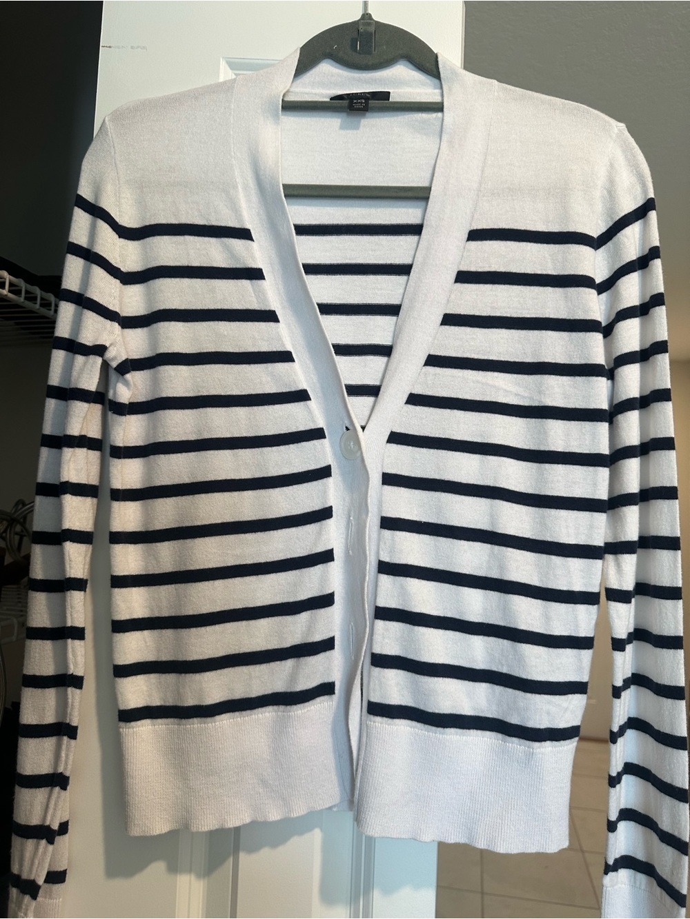J. Crew White Cardigan with Navy Stripes